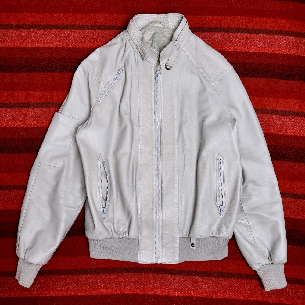 Vintage BMW x Stadler Leather Jacket 44 Large Motorcycle Bomber Cream Germany